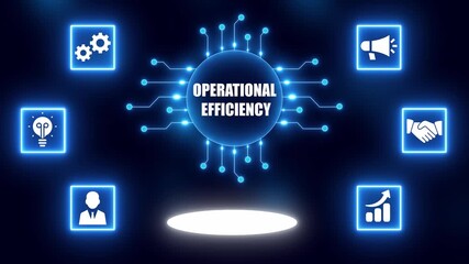 Operational Efficiency Concept with Connected Icons and Digital Network on Dark Blue Background productivity - Powered by Adobe