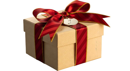 Fototapeta premium Gift box with red ribbon and initial j isolated on transparent background