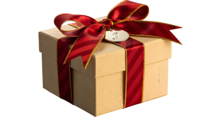 Gift box with red ribbon and initial j isolated on transparent background