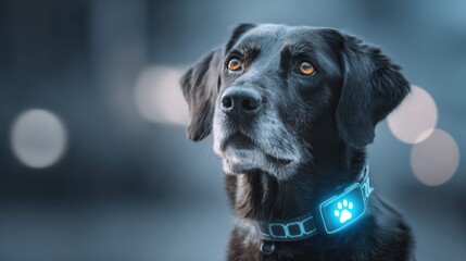 Smart Pet Collar Concept Featuring Glowing Icon and Digital Design for Enhancing Pet Safety and Tracking Capabilities