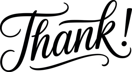 Elegant handwritten calligraphy displays the word 'Thank' with flourish.