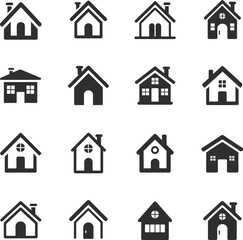 Fototapeta premium House home building residence icons set silhouette collection for real estate, property rental, construction, architecture, neighborhood living design illustration**