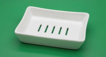 Modern white ceramic soap dish elegantly draining excess water on vibrant green background