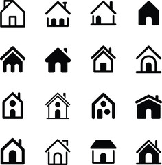 Minimal modern house icons collection representing home symbols, residential building silhouettes, real estate design elements for property branding and architecture graphics