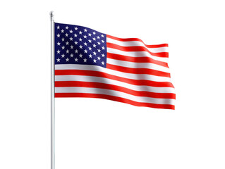American flag waving on silver flagpole blue field with white stars red and white stripes symbol of patriotism national pride freedom and unity outdoor isolated on transparency background