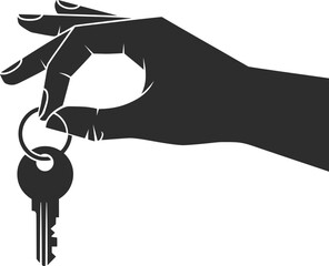 Hand Holding Key Silhouette Vector Illustration.