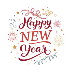Elegant Happy New Year Card Star Fireworks Theme High Quality Illustration luxary design