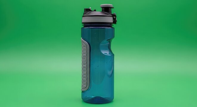 Durable blue sports water bottle with grip for active lifestyles and hydration needs - Powered by Adobe