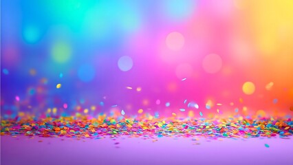 Abstract background of colorful confetti in vibrant hues and a bokeh effect