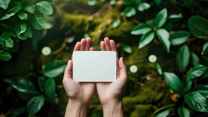 Hands Holding Blank Card in Nature