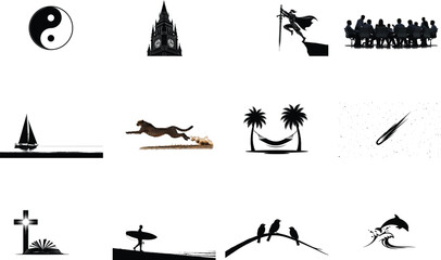 Yin Yang Symbol Clock Tower Warrior Sailing Cheetah Hammock Meteor Cross Surfer Birds Dolphin