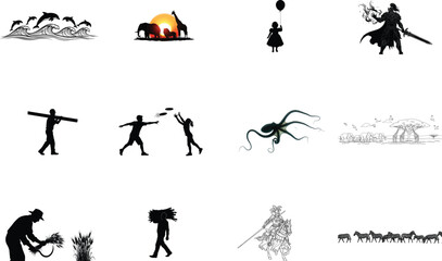Diverse collection of artistic silhouettes and drawings