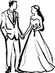 Wedding Couple Walking Illustration