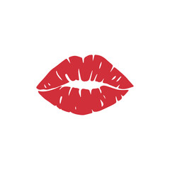 Red Lip Print Vector Illustration, Kiss Mark Symbol, Romantic Love Icon