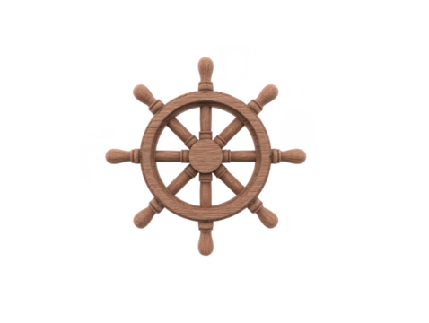 Wooden ship wheel nautical steering wheel isolated on transparency background vintage marine decor classic brown helm maritime navigation rustic style adventure concept