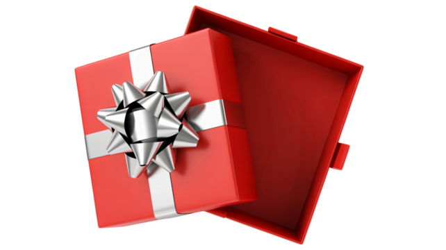 Stunning red gift box with silver bow ready for holiday surprise