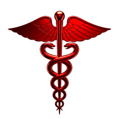 Red caduceus medical symbol with wings and serpent isolated on transparent background