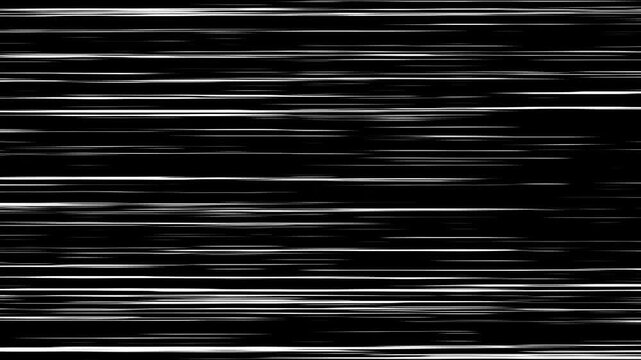 Right to Left speed lines moving with alpha channel. black anime background, manga speed line motion 4K video animation. Anime Horizontal Speed Lines Seamless recurring speed line background.