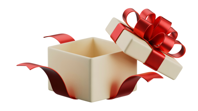 Unboxing a gift for you now with a festive red ribbon and open box