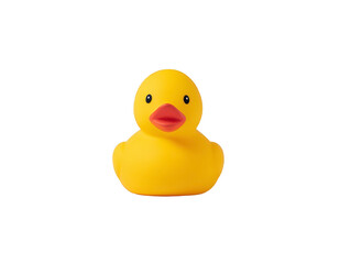 Yellow rubber duck toy isolated on transparency background, cheerful and playful, commonly used as bath accessory for children, symbolizing fun and childhood joy