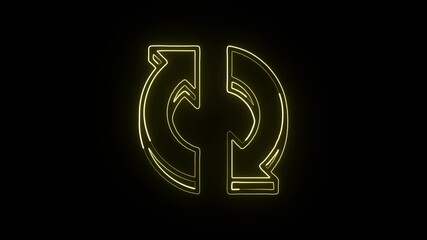 Glowing neon line sync icon with rotating arrows animation. Synchronization process HD video isolated on black background.