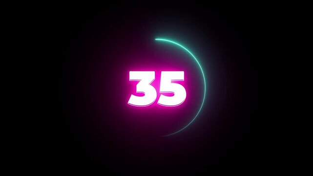 Countdown timer from 40 to 0 seconds real time. neon glowing animation.