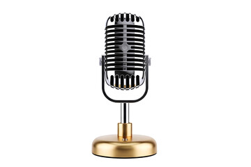 Vintage retro microphone with a gold base and black body isolated on transparent background