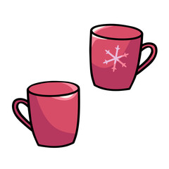 Two red Mugs with Snowflake