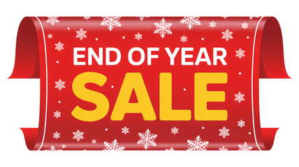 End of year sale banner with snowflakes, holiday shopping promotion