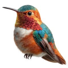 Fototapeta premium Rufous hummingbird spreads its wings in a transparent png, ideal for design stock, the vibrant colors of plumage are clearly visible and makes it visually appealing