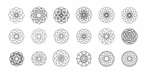 Collection of intricate geometric mandala patterns and sacred geometry designs on a white background