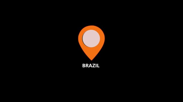 Brazil map location pin animation. Brazil text up down location pin pointer icon white background, Alpha channel GPS location tracking animation. 4K video
