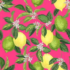 Lemon citrus vector pattern. Botanical vector illustration. Summer background. Floral design.	
