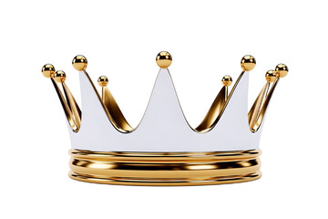 Elegant white and gold royal crown with ornate details isolated on transparent background