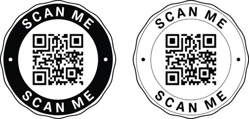 Scan Me QR Code Stamp Icon for Product Packaging and Advertising: Digital Marketing Graphic for Customer Engagement and Access