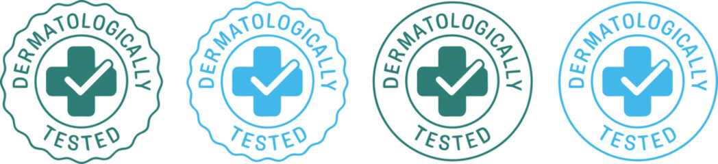 Dermatologically Tested Seal Stamp: Medical Cross and Checkmark Icon for Cosmetic Skincare and Allergy-Free Product Certification