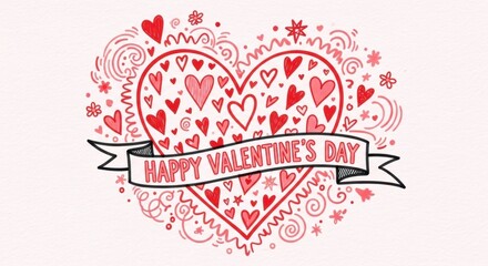 Valentine's Day Heart Design: An artistic depiction of Valentine's Day, featuring a large, ornate heart adorned with smaller hearts and decorative swirls.