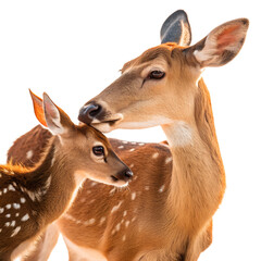 Obraz premium Cute brown fawn with big ears in a green forest nature park