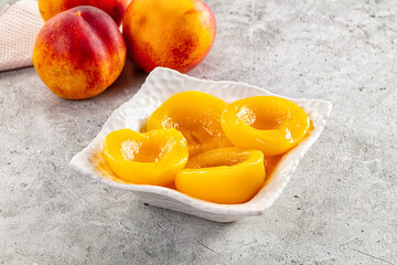 Sweet juicy canned peaches dessert