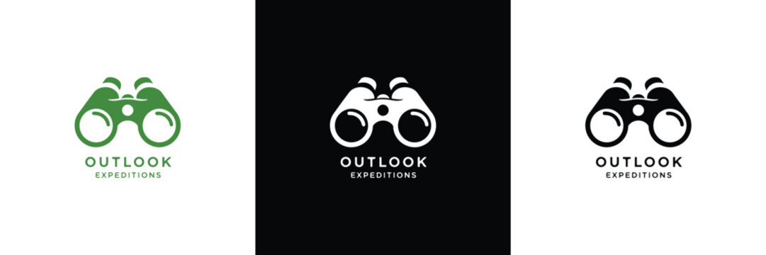 Three variations of Outlook logo design featuring green, white, and black color schemes for versatile branding use.