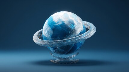 Stunning abstract globe with ethereal rings evokes global connectivity and modern innovation in a cool, sophisticated palette