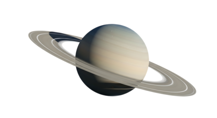Saturn planet, with prominent rings and visible atmospheric bands, cutout, PNG isolated on white or transparent background