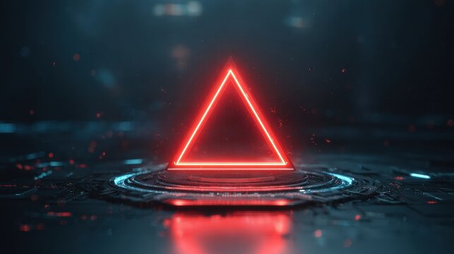 Glowing Red Triangle Symbol on a Futuristic Interface Indicating a Warning or Critical Error Alert