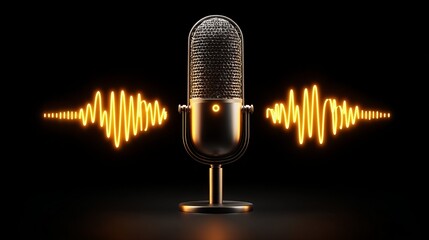 Vintage microphone broadcasts vibrant sound waves, capturing the essence of dynamic audio and modern communication.