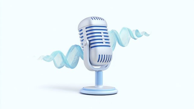 Vintage microphone broadcasting vibrant sound waves, perfect for podcasting, music, and radio station promotions