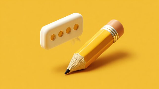 Crafting compelling messages and stories with a classic yellow pencil and modern speech bubble illustration