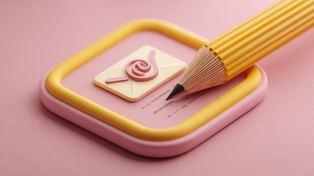 Creative concept of writing or sending an email with a sharpened pencil poised over an envelope icon on a pastel background