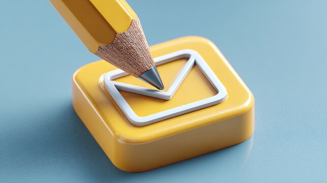 Creative concept of composing a new email message with a yellow pencil poised over a modern communication icon