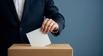 Voting Right: A person in a formal suit casts a ballot into the ballot box, symbolizing democratic participation and civic engagement. Capturing the essence of political process