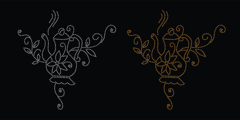 Rhinestone hotfix transfer design. Abstract crystal, beautiful glitter appliqué rhinestone motif vector design, Unique modern rhinestone flower vector design.